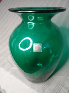 Vtg Blenko Green Handmade Vase Blenko Sticker Very Nice Preowned Condition - Picture 1 of 6