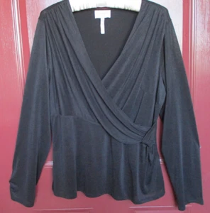 CLEARANCE Laundry by Shelli Segal Cross Front Blouse XL Black LS Poly Blend NWOT - Picture 1 of 4
