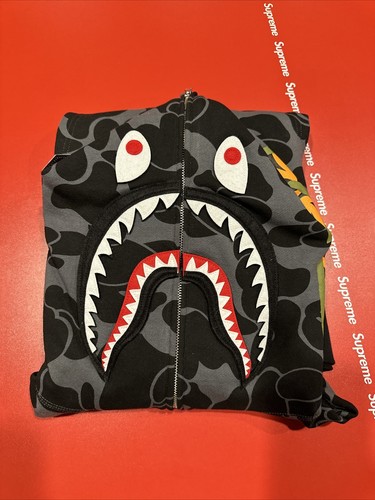 A BATHING APE (BAPE) Felpa con cappuccio squalo BAPE the Big ABC solida mimetica rimovibile nuovissima XL super rara