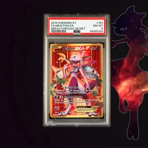 PSA 8 NM-MT Mewtwo EX 2015 XY Breakthrough Full Art Holo Pokemon Card 164/162 - Picture 1 of 6