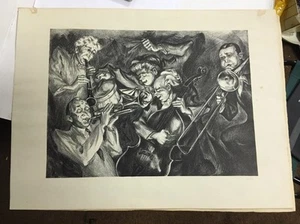 Mervin Jules Lithograph c1940 Jazz Figure Band Original Lithograph Penci lSigned - Picture 1 of 10