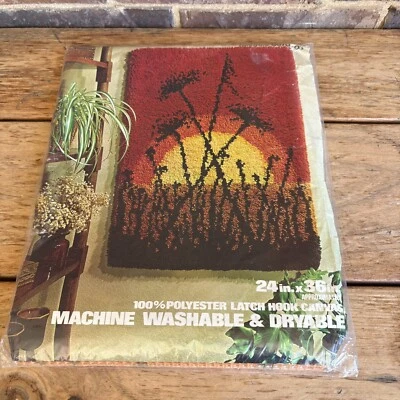 Vintage 1970s Red Heart Latch Hook CANVAS ONLY - Evening Time #6670-03 - Image 1 of 4