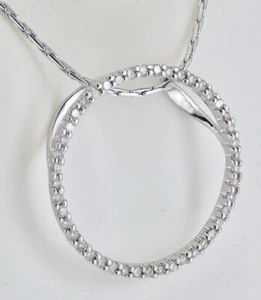 Estate 14K White Gold Open Circle 45 Diamond Eternity Pendant Necklace - Picture 1 of 9