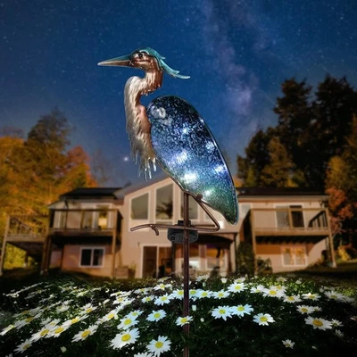 Solar LED Blue Heron Garden Stake Outdoor Lighted Glass Yard Ornament Art Decor - Image 1 of 4