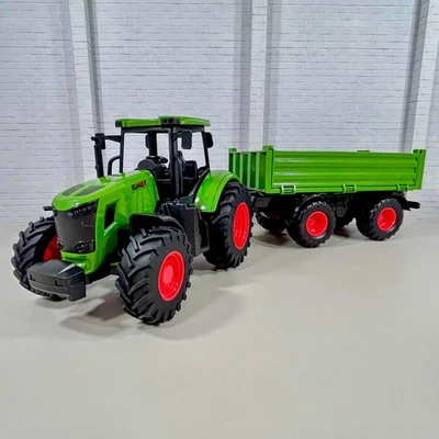 Toy Kids Farm Tractor with Trailer set – 41cm Long - Green - Moving Parts - New - Image 1 of 4