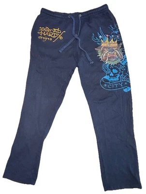 Ed Hardy Crown Skull Joggers Sweatpants Navy Blue Y2K Streetwear Size XL Vintage - Image 1 of 4