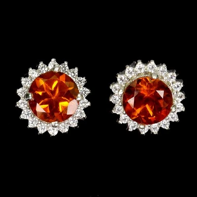 925 Sterling Silver Earrings Round Citrine 6mm Natural Gemstone Jewelry - Image 1 of 4