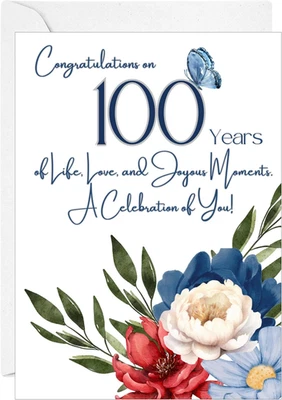 Tarjeta de felicitación de cumpleaños número 100, 100 años, tarjeta de feliz cumpleaños número 100 Foto 1 de 4