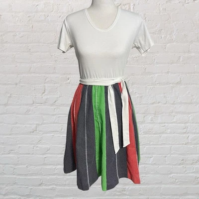 Vestido midi vintage anos 70 sérvio patchwork boho hippie P/M multicolorido bolinhas - Imagem 1 de 4