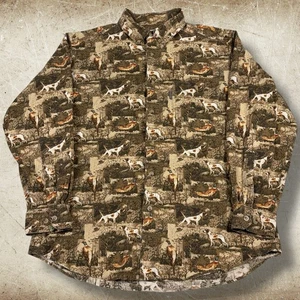 Vintage Woolrich Shirt Mens L Chamois Button Up Dog Fowl Hunting AOP Outdoors - Picture 1 of 9