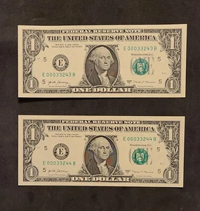 2017A $1 Dollar Bill Uncirculated Rare Low Serial Number Consecutive Bills - Picture 1 of 7