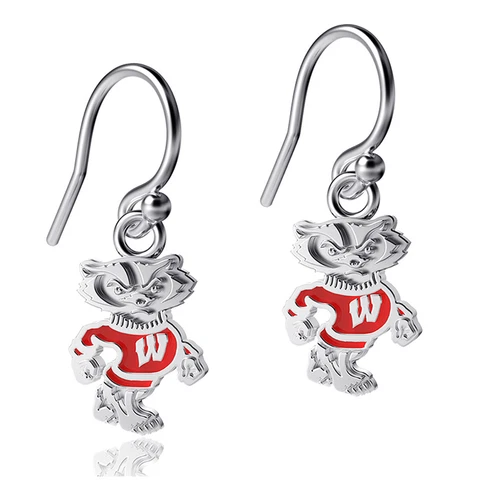 Women's Dayna Designs Wisconsin Badgers Silver Enamel Dangle Earrings Cover