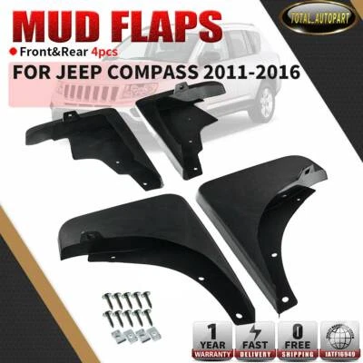 4 piezas protectores contra salpicaduras guardabarros guardabarros para Jeep Compass 2011-2016 delantero trasero Foto 1 de 4