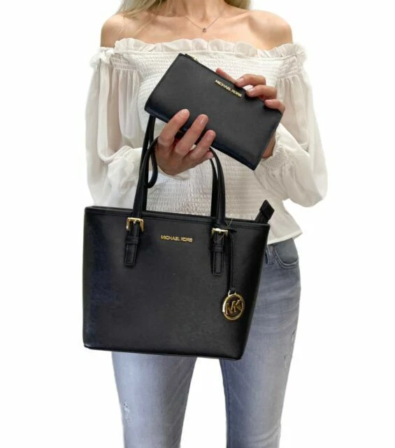 Michael Kors Carry All Jet Set Travel Tote Handbag - Black