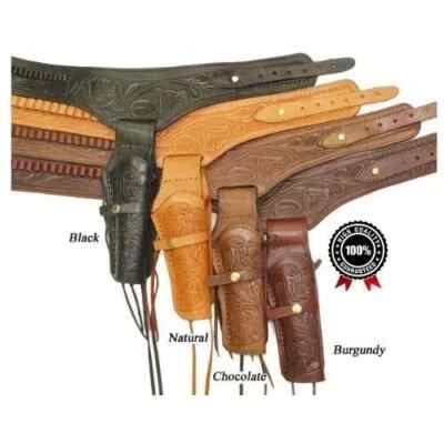 Gun Leather Tooled Holster Western Hand Belt Pistol Cowboy Revolver - Image 1 of 4