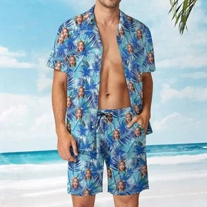 Conjunto Corto Camisa Hawaiana Foto Personalizada, Diseño Tropical Hoja de Palma de San Valentín - Imagen 1 de 2