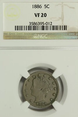 1886 Liberty Nickel : NGC VF20 - Image 1 of 4