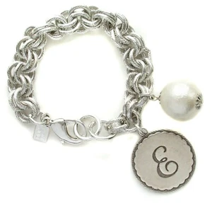 John Wind Sorority Gal Cotton Pearl Initial Bracelet Silver Initial E - Picture 1 of 1