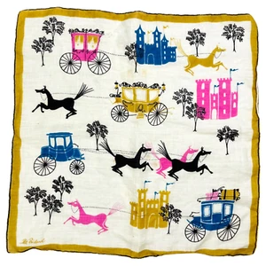 Pat Prichard Handkerchief Vintage Castle Buggy Carriage Horse Royal 14" MCM READ - Picture 1 of 10