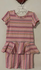 Dot Dot Smile Girls Size 7 Pink Striped Ruffled Pull-On Romper Jumpsuit! A3612 - Picture 1 of 8