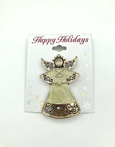 Broche de ángel Kohls Happy Holidays nuevo en tarjeta - crema remolino esmalte AB estrás - Imagen 1 de 2