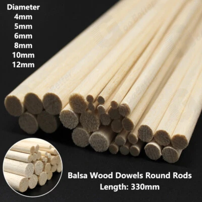 4mm-12mm Solid Balsa Wood Dowels Round Rods Aircraft Ship Model DIY Long 330mm - Image 1 of 4