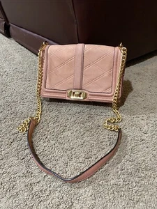 Rebecca Minkoff Love Leather NUBUCK Crossbody Bag Pink Detachable Chain Strap - Picture 1 of 12