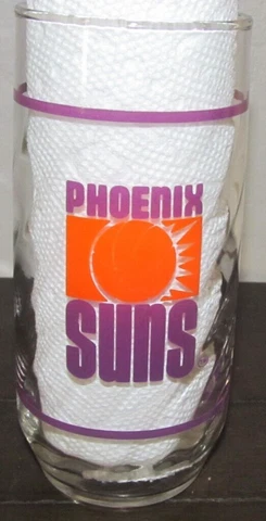 Vintage NBA Phoenix Suns Basketball Logo Drinking Glass Cup 1990's Logo Cover