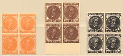 USA Confederate States Private Printing Reproductions 3v Blocks of 4 MVLH NGAI - Image 1 of 2