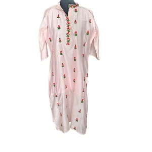 Pink Floral Embroidered Kurta With Mandarin Collar & Side Slits 3XL - Picture 1 of 5