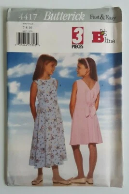BUTTERICK #4417 GIRLS SIZES 7-8-10 LINED FITTED PULLOVER DRESS PATTERN UNCUT - Image 1 of 3