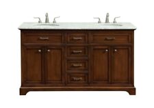 60 Inch 4 Drawer Double Rectangle Bathroom Vanity Sink Set-Teak Finish -