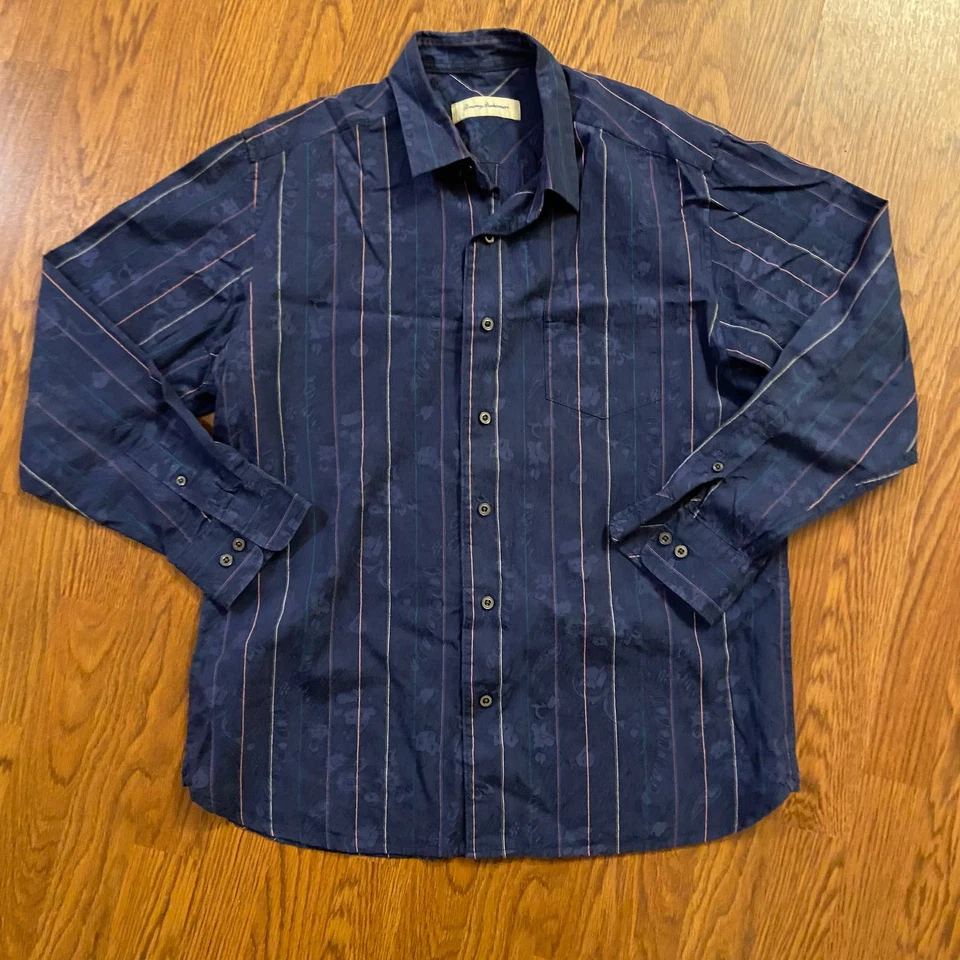 Tommy Bahama Cotton Silk Blue Floral Paisley Button Down Shirt Size Large Foto 1 de 4