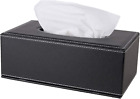 Support de boîte en tissu en cuir PU haute mode noir avec couvercle, serviette rectangulaire