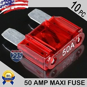 10 Pack 50A AMP Platinum Plated Large Audio Blade MAXI Fuse 12V 24V 32V Auto US - Picture 1 of 1