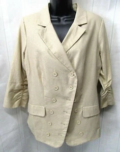 DASH by KARDASHIAN Size 10 Linen Blend Beige Gold Metallic 3/4 SL Blazer Jacket - Picture 1 of 4