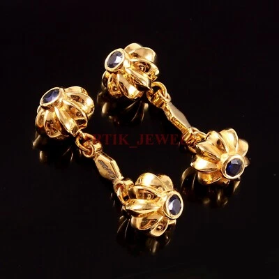 Heizbar Blau Saphir Edelstein Mit 18k Vergoldet Silber Manschettenknopf #4603 - Bild 1 von 3