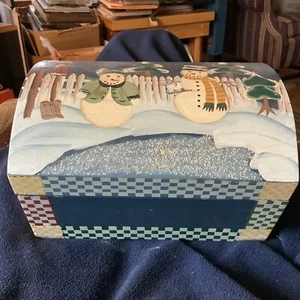 CHRISTMAS SNOWMAN WOOD BOX HINGED  - Picture 1 of 6