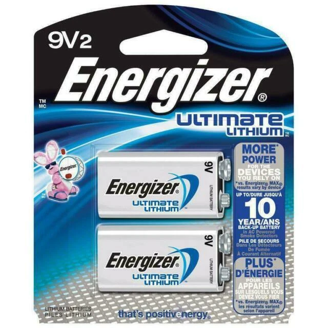 Energizer L522BP-2 Ultimate Lithium 9V Batterry - Pack of 2