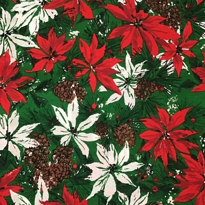 SPRING MILLS CHRISTMAS FABRIC POINSETTIA PINECONE PRINT COTTON TABLECLOTH ETC - Image 1 of 4