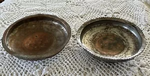 (2) Antique 19th Century N. Indian Persian Engraved Copper Pedestal Bowl - Picture 1 of 10