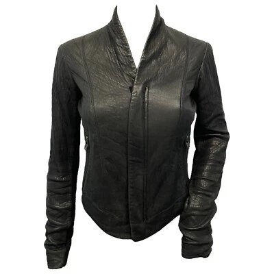 Chaqueta de cuero envejecido gris oscuro vintage Y2K VEDA para mujer XS/S Foto 1 de 4