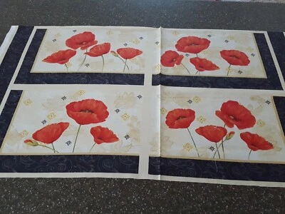 Scarlet Dance 4 Placemat Panel 23x44 Cynthia Coulter Wilmington Red Poppy Floral - Image 1 of 4