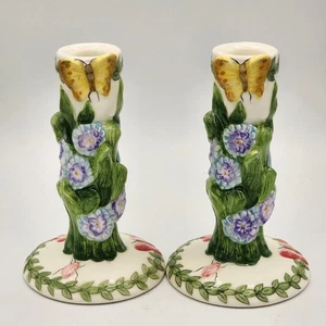 VTG Pair Portmeirion Botanic Garden 6” Heigh Candlesticks Made In Britain See - Picture 1 of 8