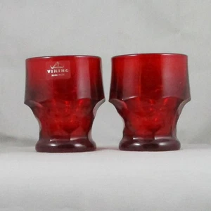 VIKING GEORGIAN RED GLASS TUMBLERS LOT OF 2 HONEYCOMB JUICE GLASS - Picture 1 of 6