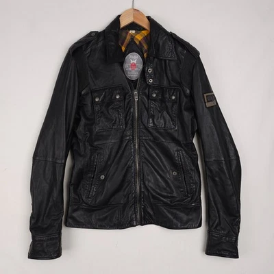 Diesel Mens Sheep Leather Jacket Large Black Biker Plaid Lining Full Zip Outdoor - Image 1 of 4