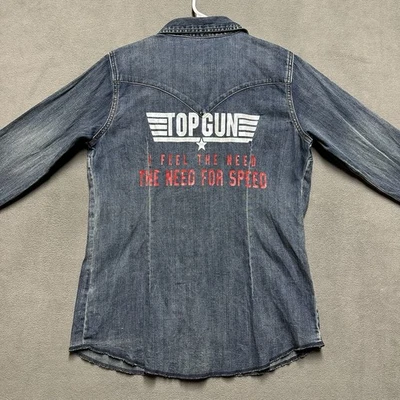 Camisa Wrangler Mujer Mediana Azul Denim Perla Snap Vaquera Retro Western Top Gun Foto 1 de 4