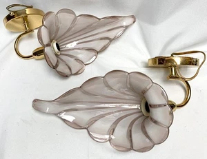 Aplique de pared vintage par de hojas de vidrio MCM rosa y blanco conjunto cada hoja 12" - Imagen 1 de 17