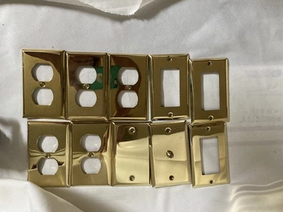 Vintage Lot Of 10 Brass Polished Classic GFI Outlet - Plug - Cable - Covers - Image 1 of 4