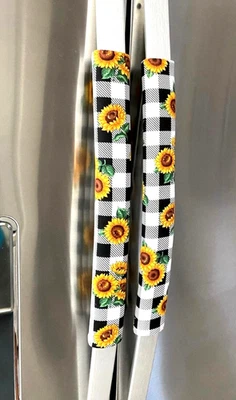 Refrigerator Door  Appliance Handle Padded Covers Sunflower Check Set of 2 - Image 1 of 4